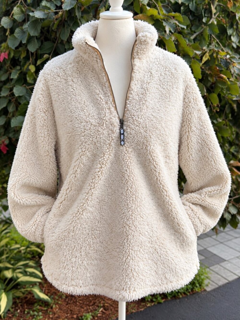 Time and Tru Women’s Sherpa-Lined Half-Zip Pullover – Size L